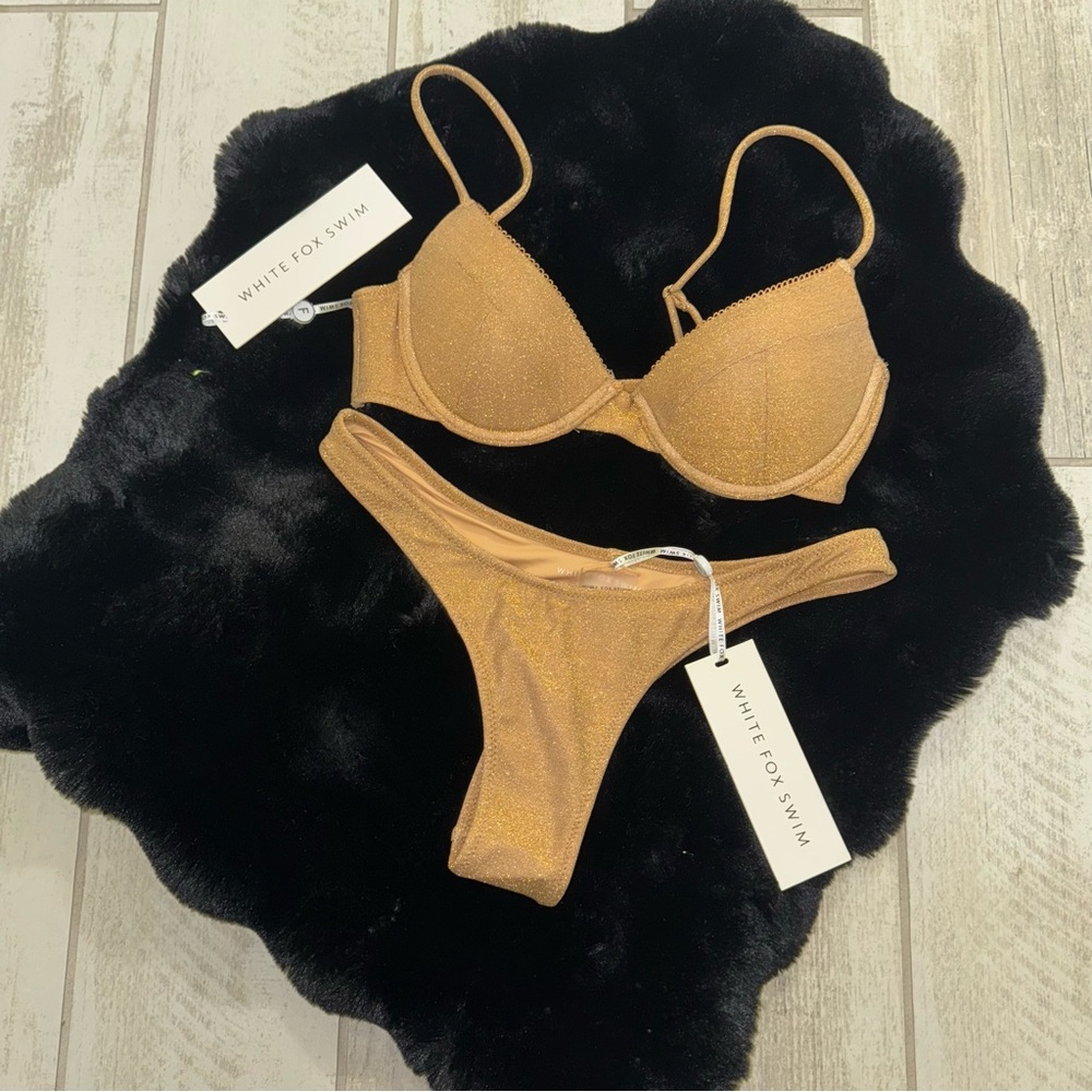 White Fox Boutique Gold Bikini Set